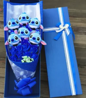 Bouquet de fleurs avec peluche Stitch gentleman