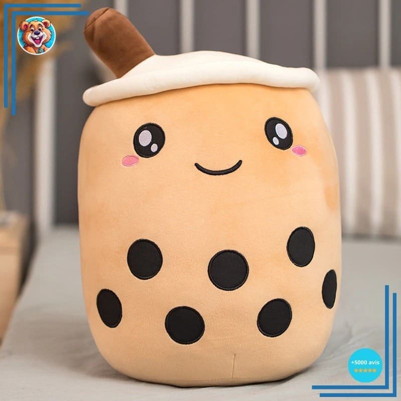 Peluche coussin Bubble tea mignon marron – Image 2