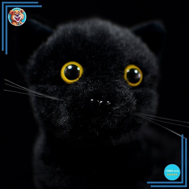 Chat noir en peluche malin aux gros yeux – Image 2
