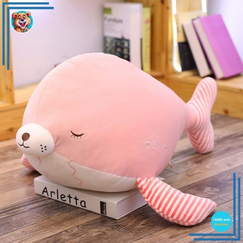 Doudou rose ultra tendre et moelleux en forme de phoque