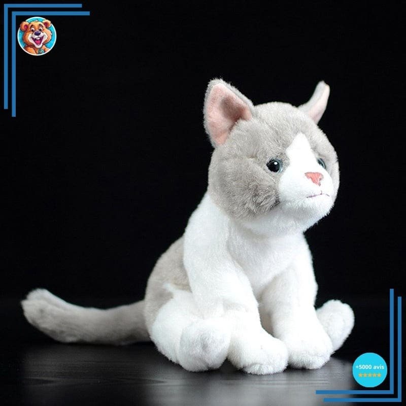 Peluche Chat Réaliste Gris et Blanc – Image 2