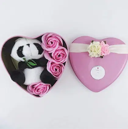Peluche panda coffret rose Saint Valentin