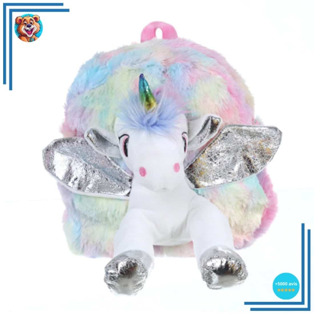 Sac à dos en peluche licorne argenté