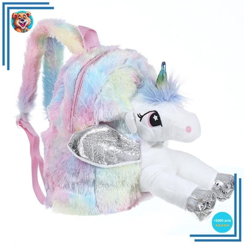 Sac à dos en peluche licorne argenté – Image 2